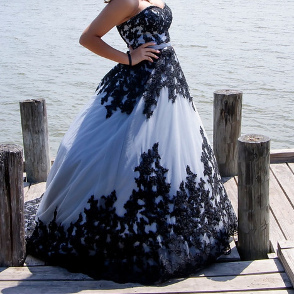 Vintage Lace Black and Grey Gown, prom, quince